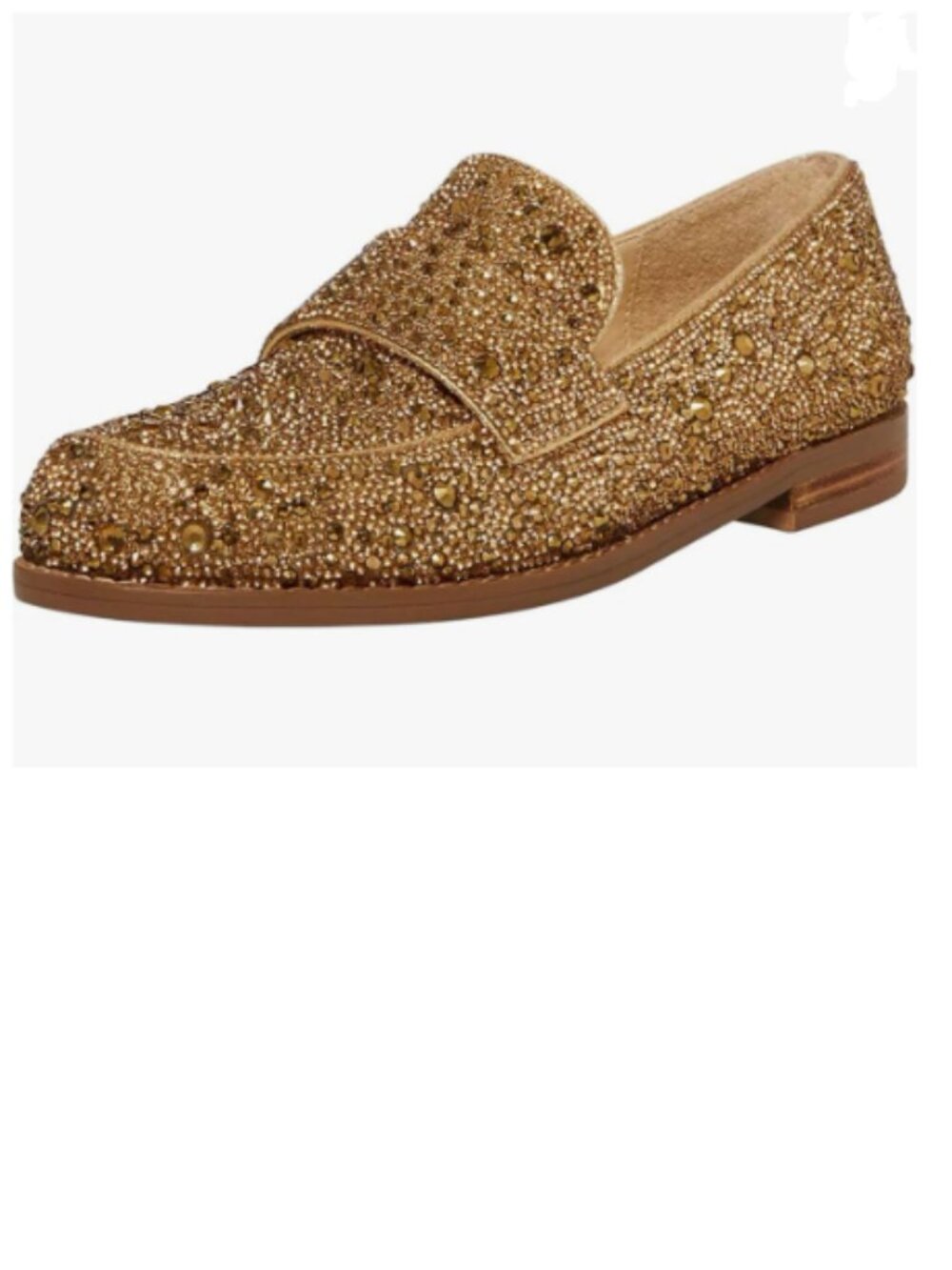XYD Gold Sparkle Penny Loafer Rhinestone Closed Toe Dressy Glam Low Heel Shoes